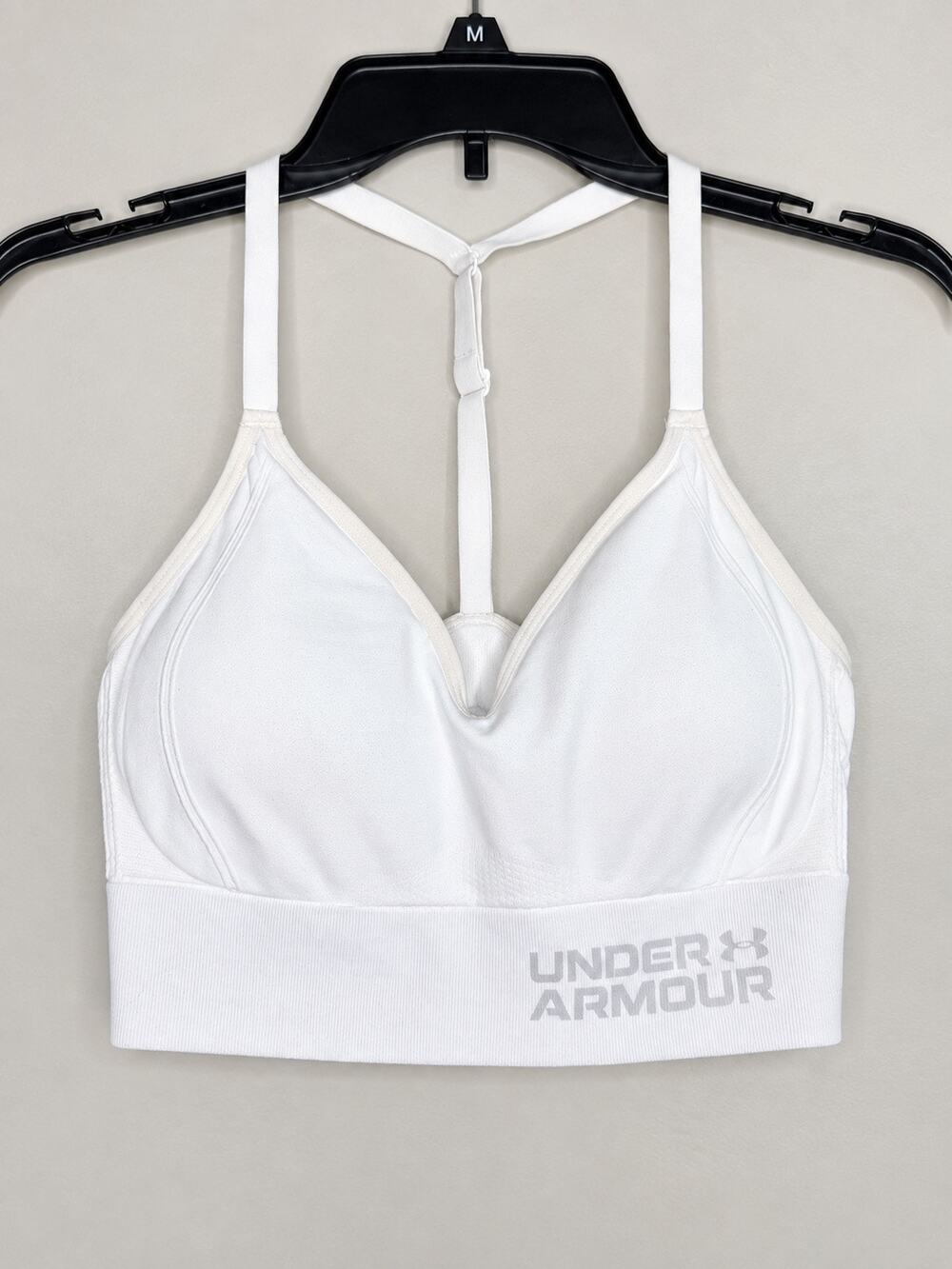 Under Armour White Seamless Sports Bra Large Padded Strappy Racerback